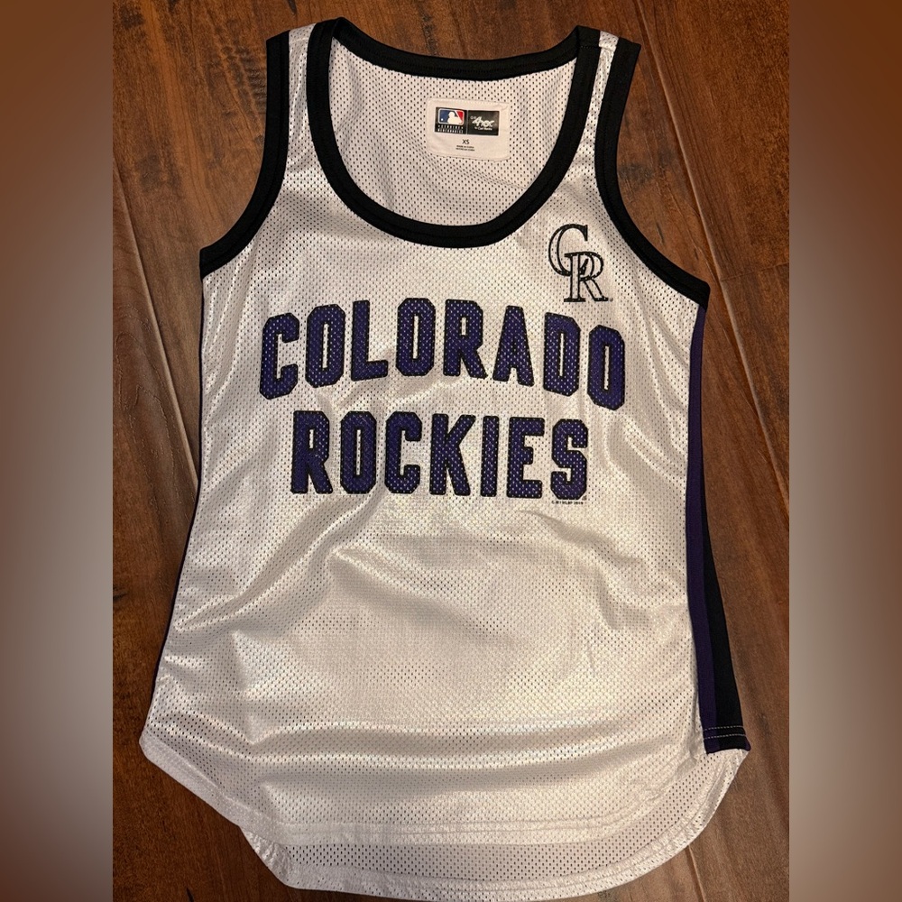 Majestic Colorado Rockies White Mesh Tank